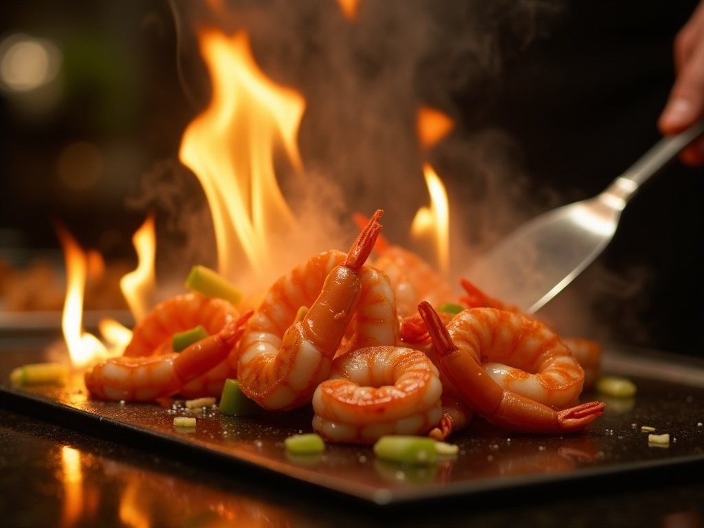 Fresh ingredients being cooked on the hibachi grill